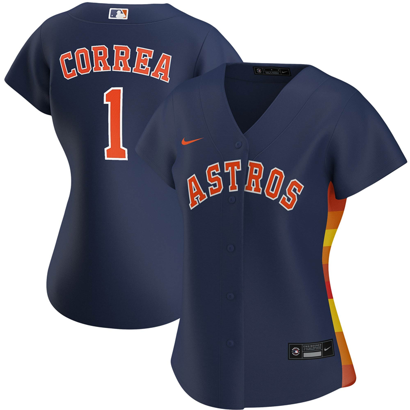 2020 MLB Women Houston Astros #1 Carlos Correa Nike Navy Alternate 2020 Replica Player Jersey 1->women mlb jersey->Women Jersey